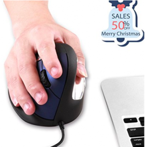 ev. USB Wired Ergonomic Vertical Mouse, Comfortable Laser Ergo Gaming Mice with Adjustable DPI 500/1500/2000/3500 for Laptops and PC, 4 Colors LED Light-Large, Blue